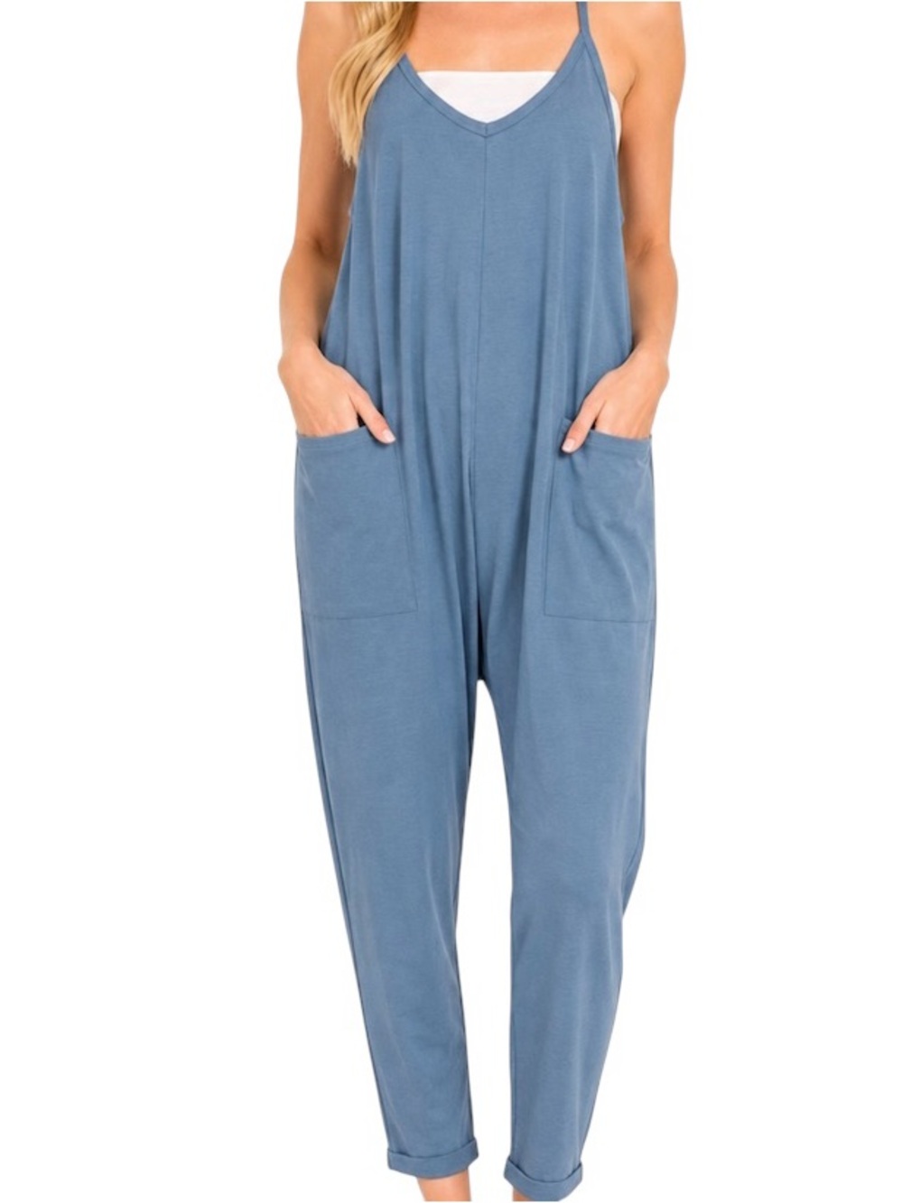 Sincerely Jules Blue V-Neck Pocket Jumpsuit